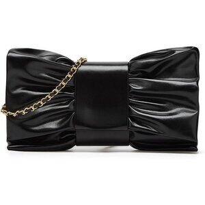 Women's Black Pu Leather Zipper High Quality Metal Small Bow Crossbody Clutch